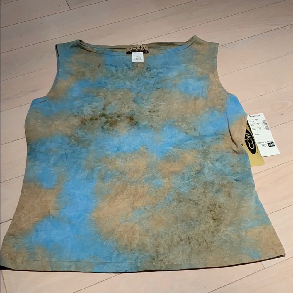 Blue and Tan Tie dye Tank Size L NWT